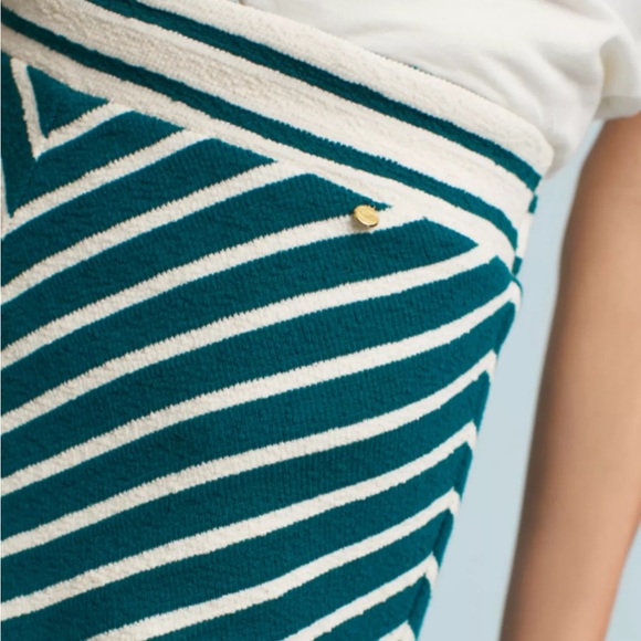 Anthropologie Harlyn Zali Chevron Striped Cotton Midi Skirt Medium Green Cream - Picture 7 of 16